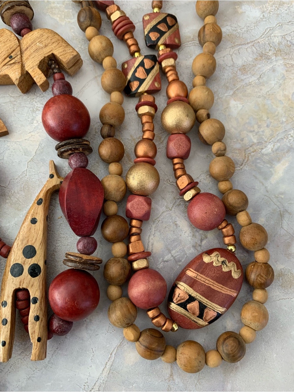 African Wood Beaded Safari Necklace Set of Five (5) - Picture 5 of 9